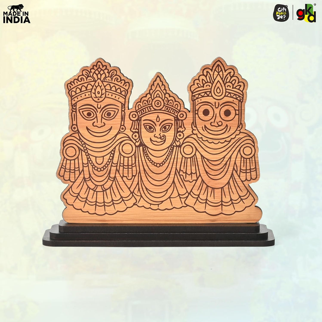 Lord Jagannath Printed Wooden Table Top Frame | Decorative Idol of Jagannath Balabhadra Subhadra | Spiritual Gift Item | 6x5x1.8 inches - Suspire