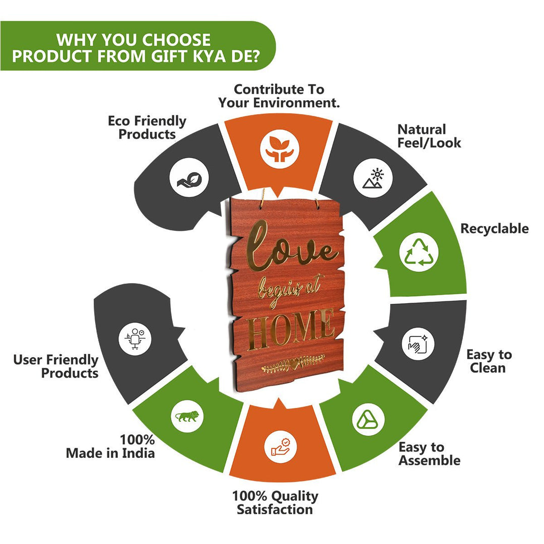 Gift Kya De Love Begins At Home Dangler - Wooden and Acrylic Theme