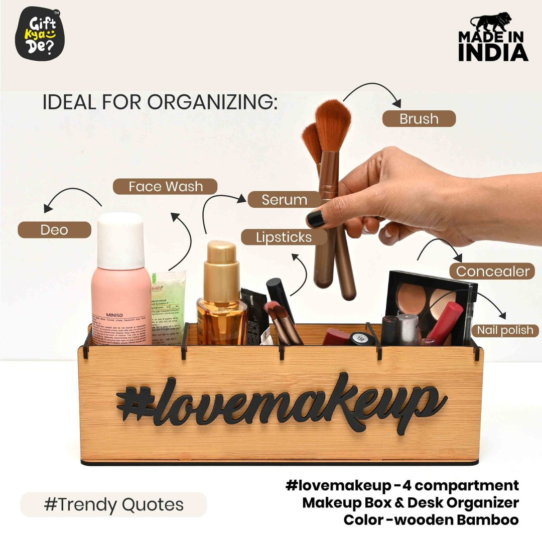 Gift Kya De Makeup Box Organizer For Girls | 4 Compartment Makeup Storage Box | Unique Gifts For Girls | Cosmetic Organizer