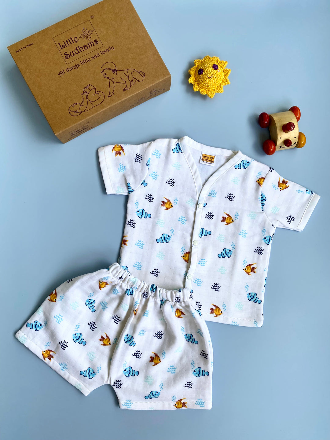 Little Sudhams Organic Cotton Muslin Baby Short-Sleeve Set