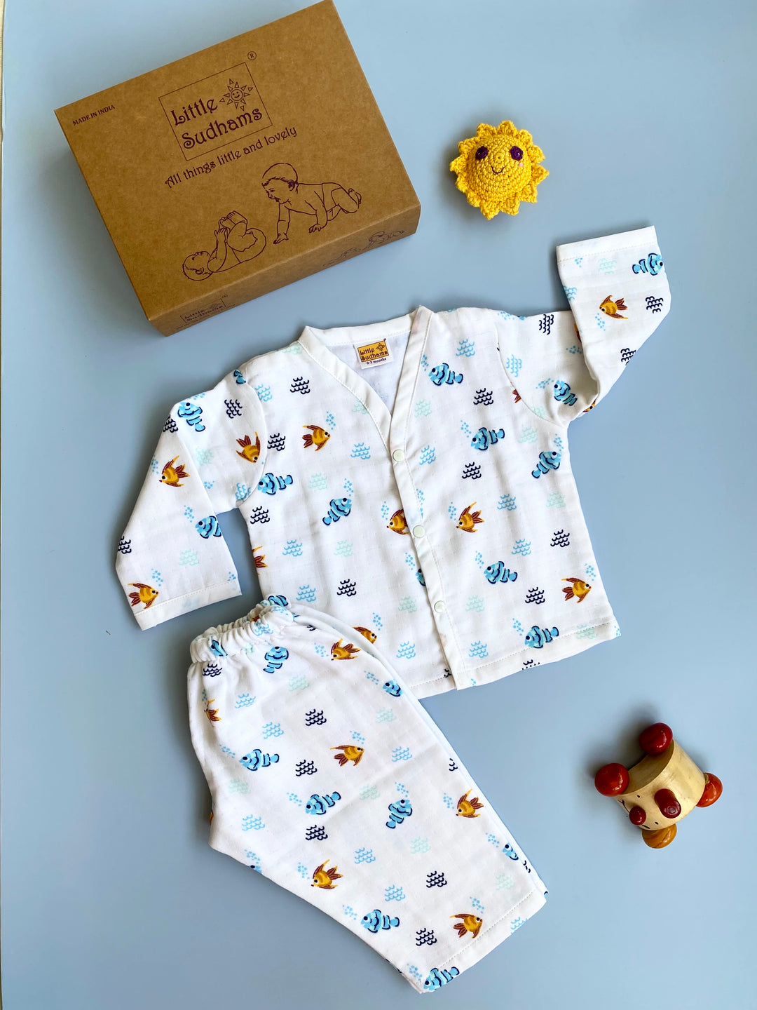 Little Sudhams Organic Cotton Muslin Baby Full-Sleeve Set