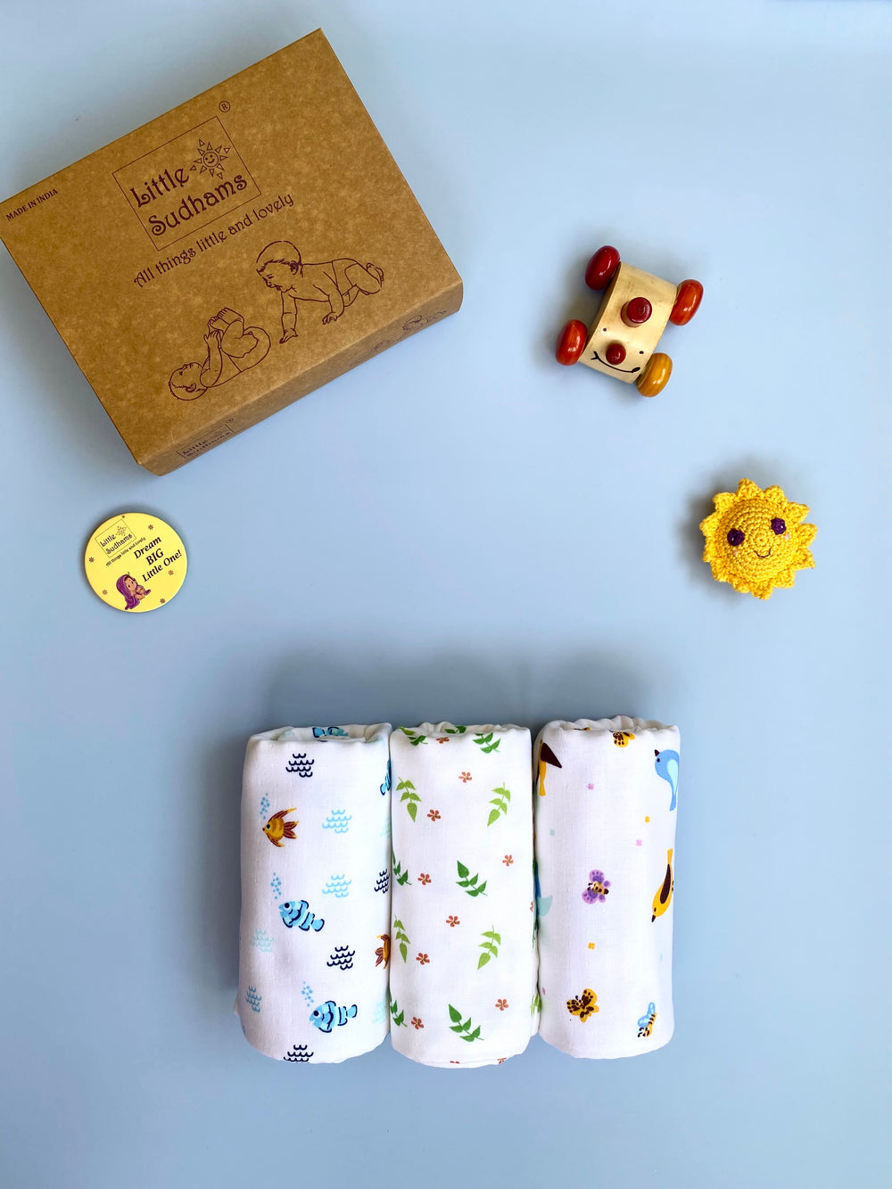 Little Sudhams Organic Cotton Muslin Baby Swaddle Blanket (Pack of 3)
