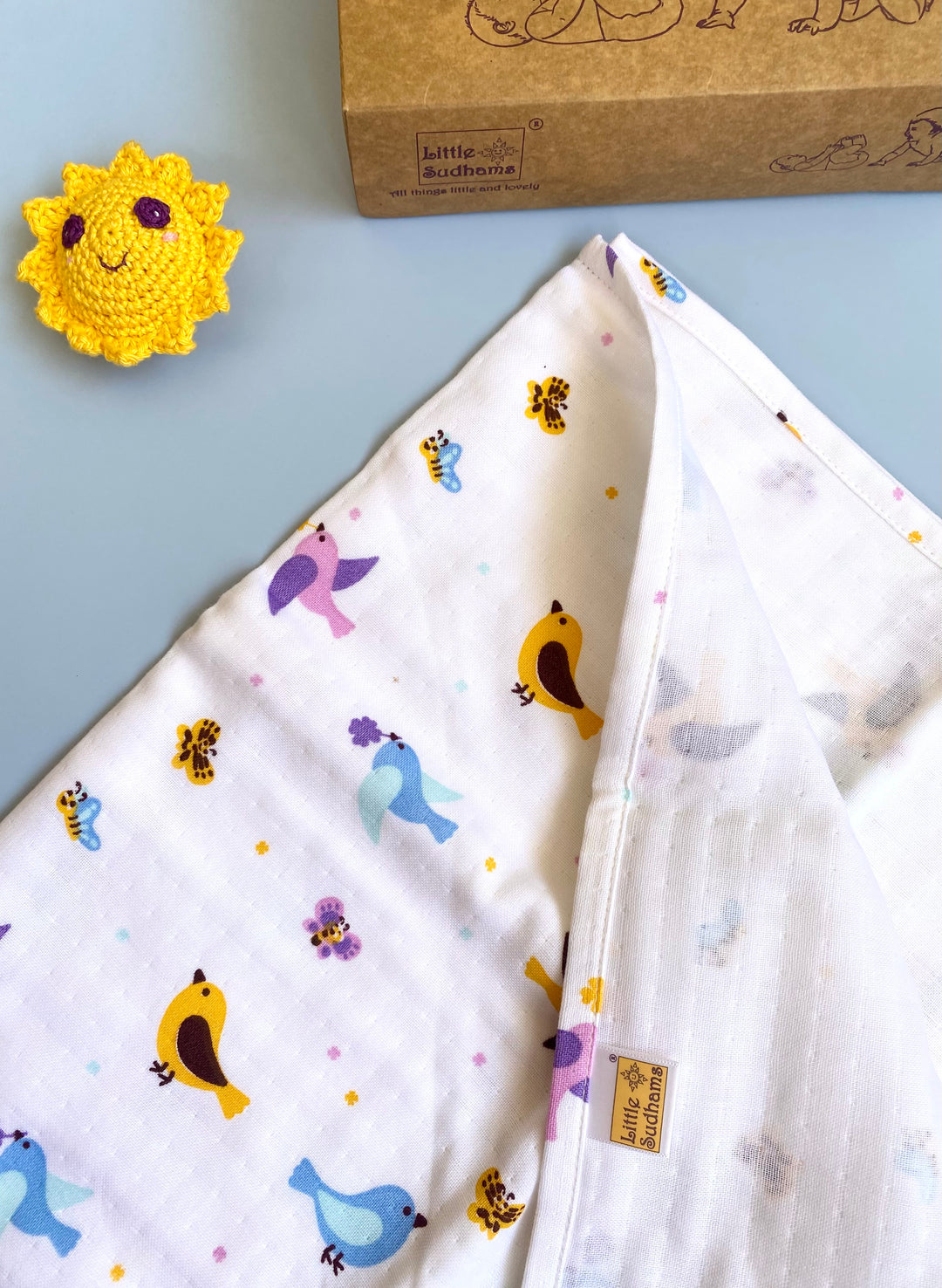 Little Sudhams Organic Cotton Muslin Baby Swaddle Blanket (Pack of 3)