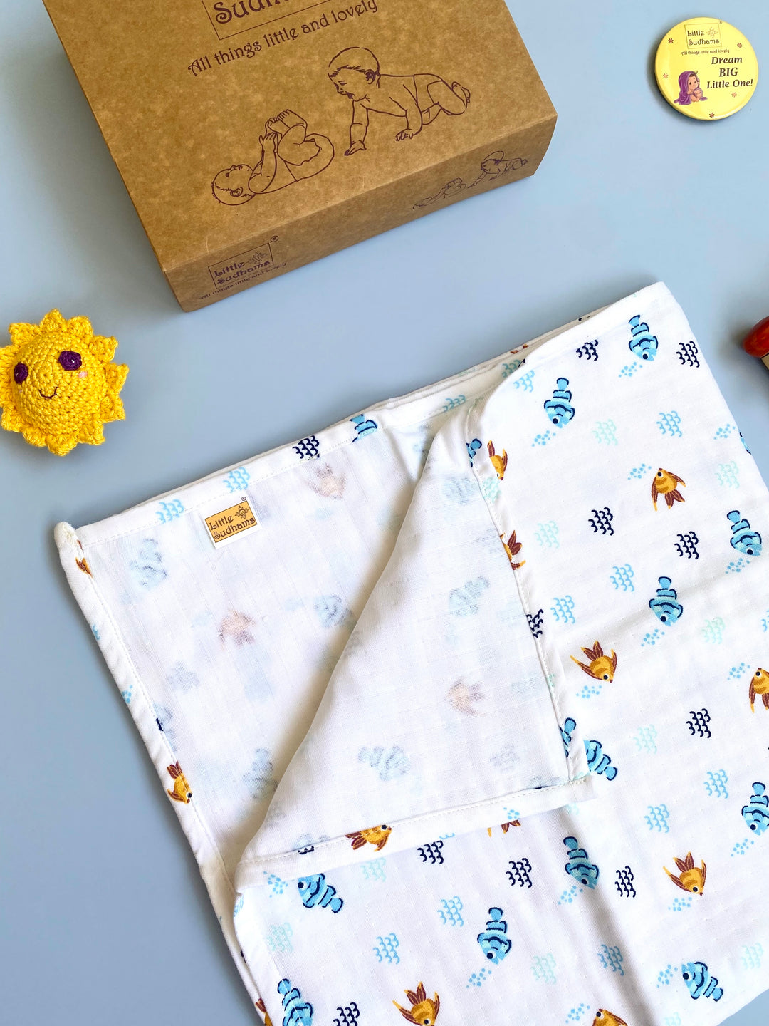 Little Sudhams Organic Cotton Muslin Baby Swaddle Blanket (Pack of 3)