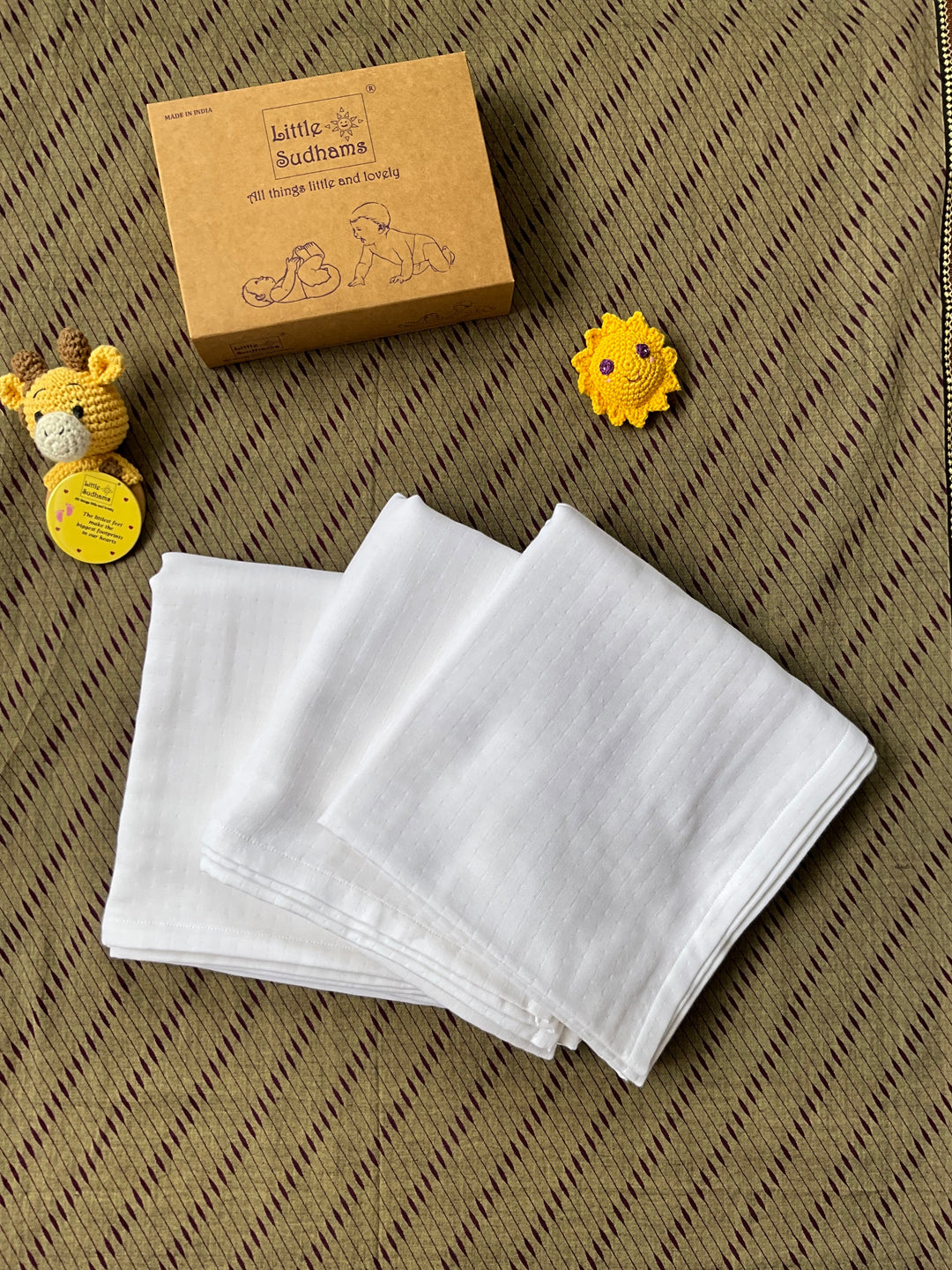 Little Sudhams Organic Cotton Muslin Baby Swaddle Blanket (Pack of 3)