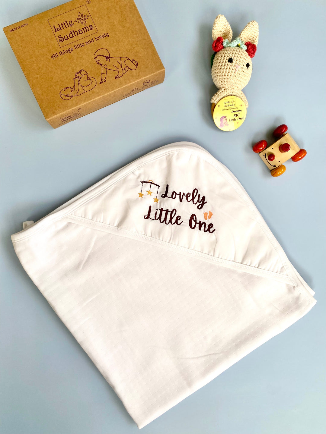 Little Sudhams Organic Cotton Muslin Hooded Baby Bath Towel
