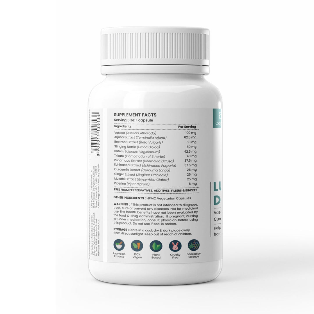 Ayurvedic Lung Detox Tablets - 60 Vegetarian Capsules With Tulsi, Mulethi, Turmeric For Lung Cleansing Support