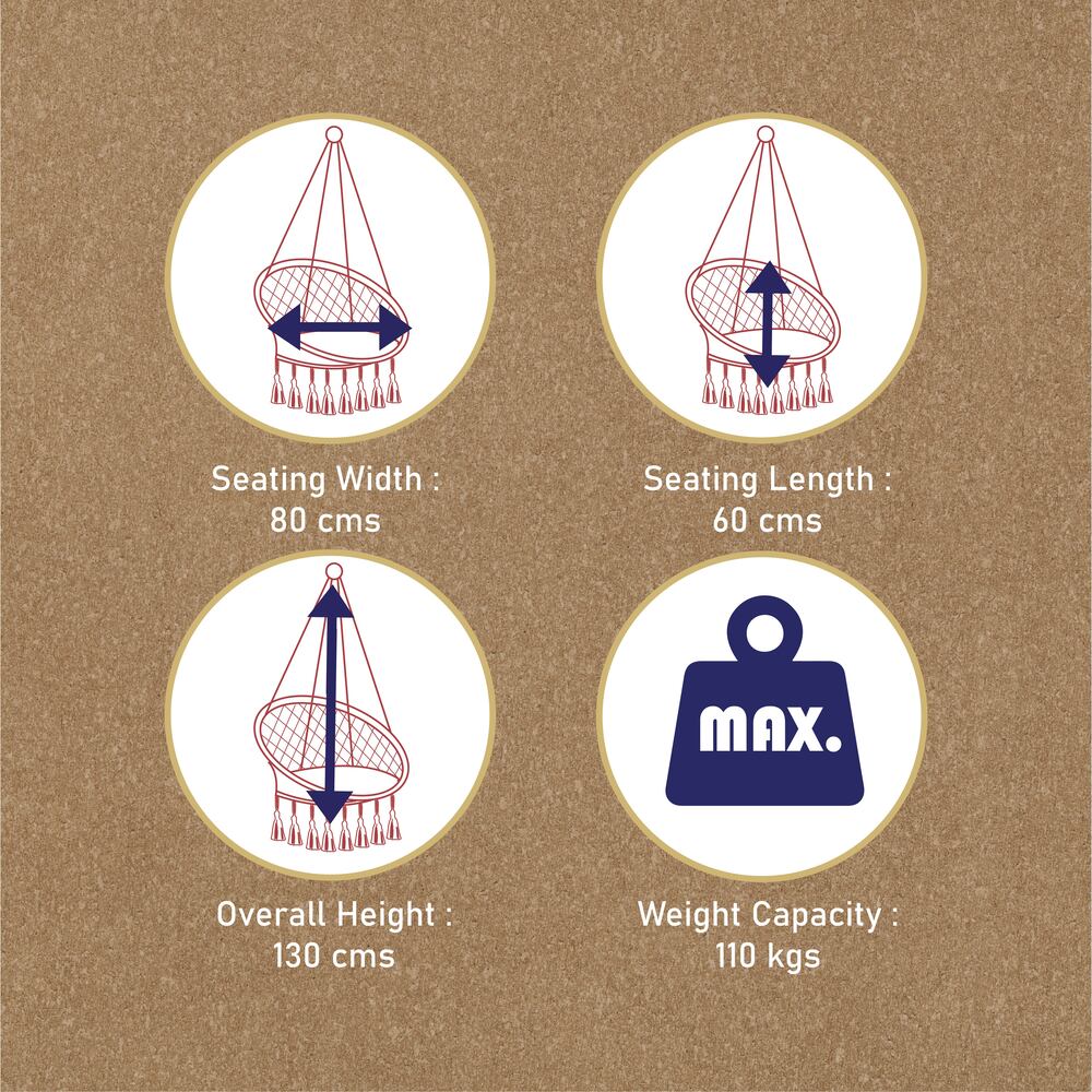 Slack Jack Macrame Swing | Hammock Jhula for Adults & Kids | Oonjal Swing for Home Decor, Balcony, Patio, Garden with Free Hanging Accessory (Natural)