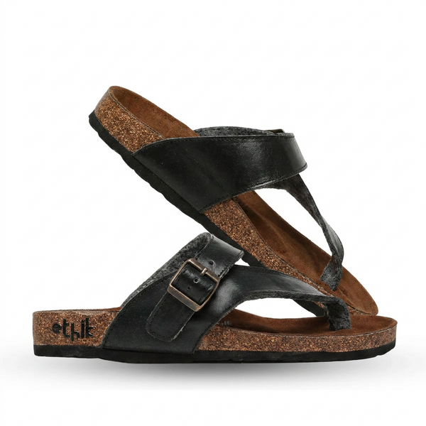 TUSK Black Cross-Strap Cork Footbed Sandals