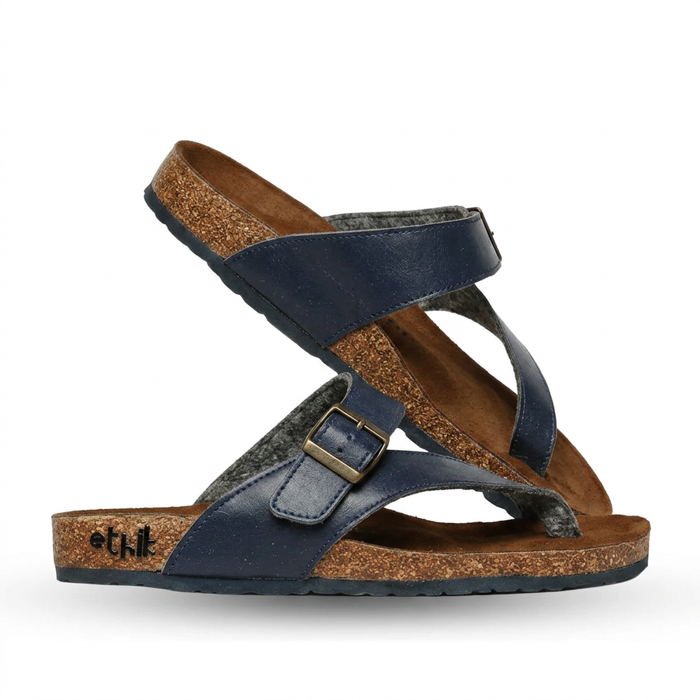 TUSK Navy Blue Cross-Strap Cork Footbed Sandals