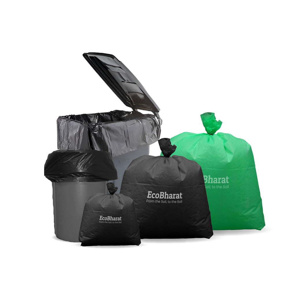 Ecobharat Bio Degradable and Compostable Bags | 56 cm × 89 cm (14 pieces) | Black