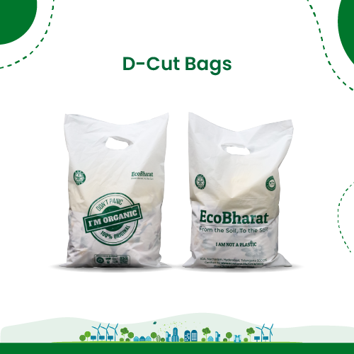 Ecobharat Bio-degradable and Compostable Carry Bags, Grocery Bags, Shopping Bags | White (D-cut)