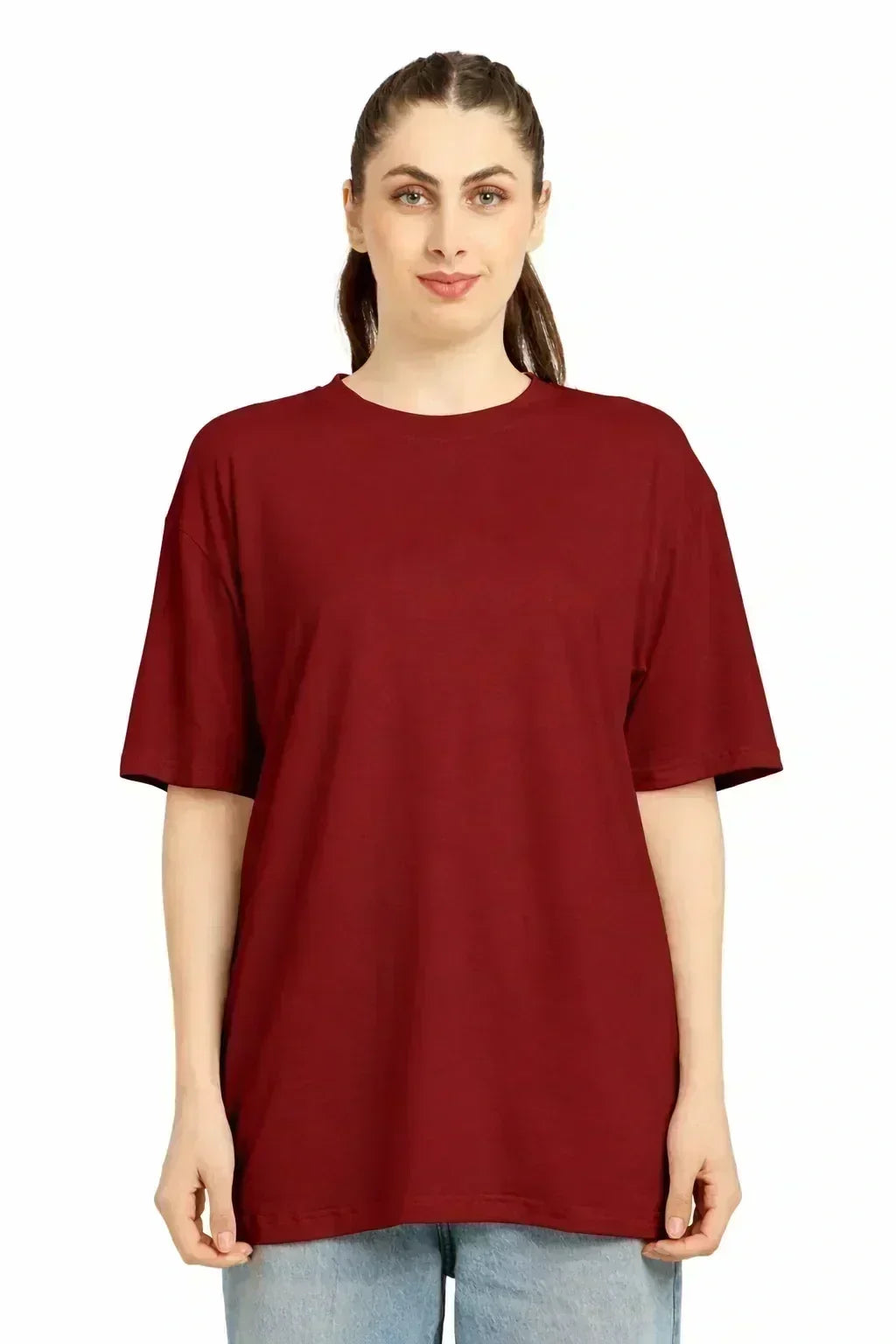 Women Oversized Bamboo Plain T-Shirt – Soft, Breathable & Sustainable | Maroon