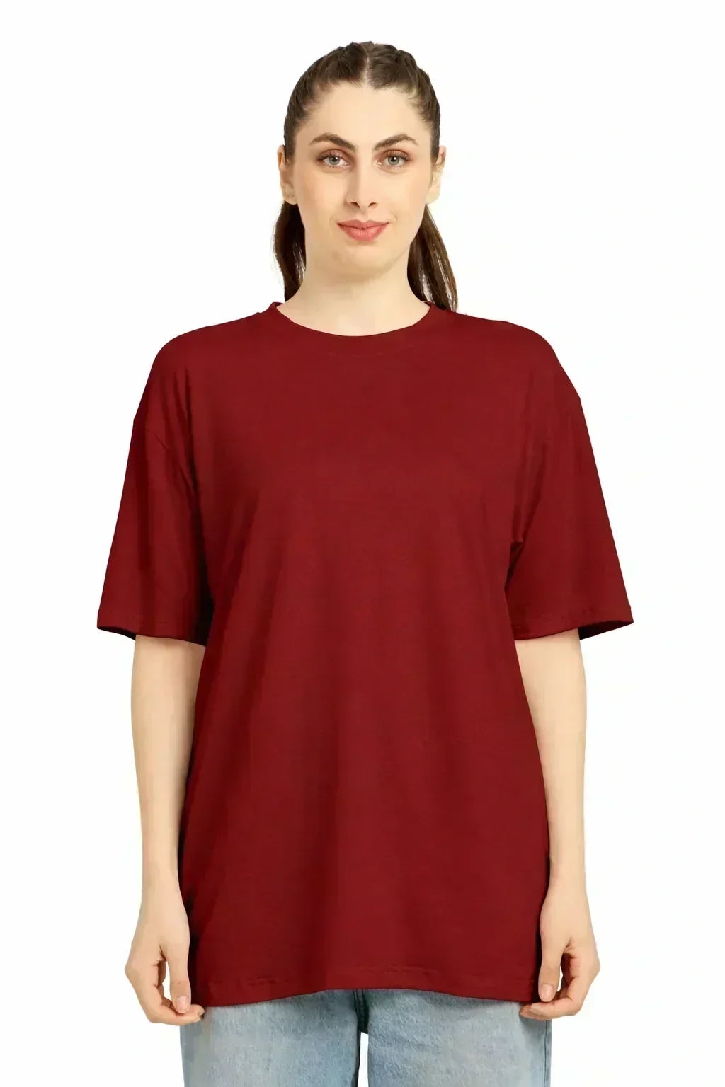 Women Oversized Bamboo Plain T-Shirt – Soft, Breathable & Sustainable | Maroon