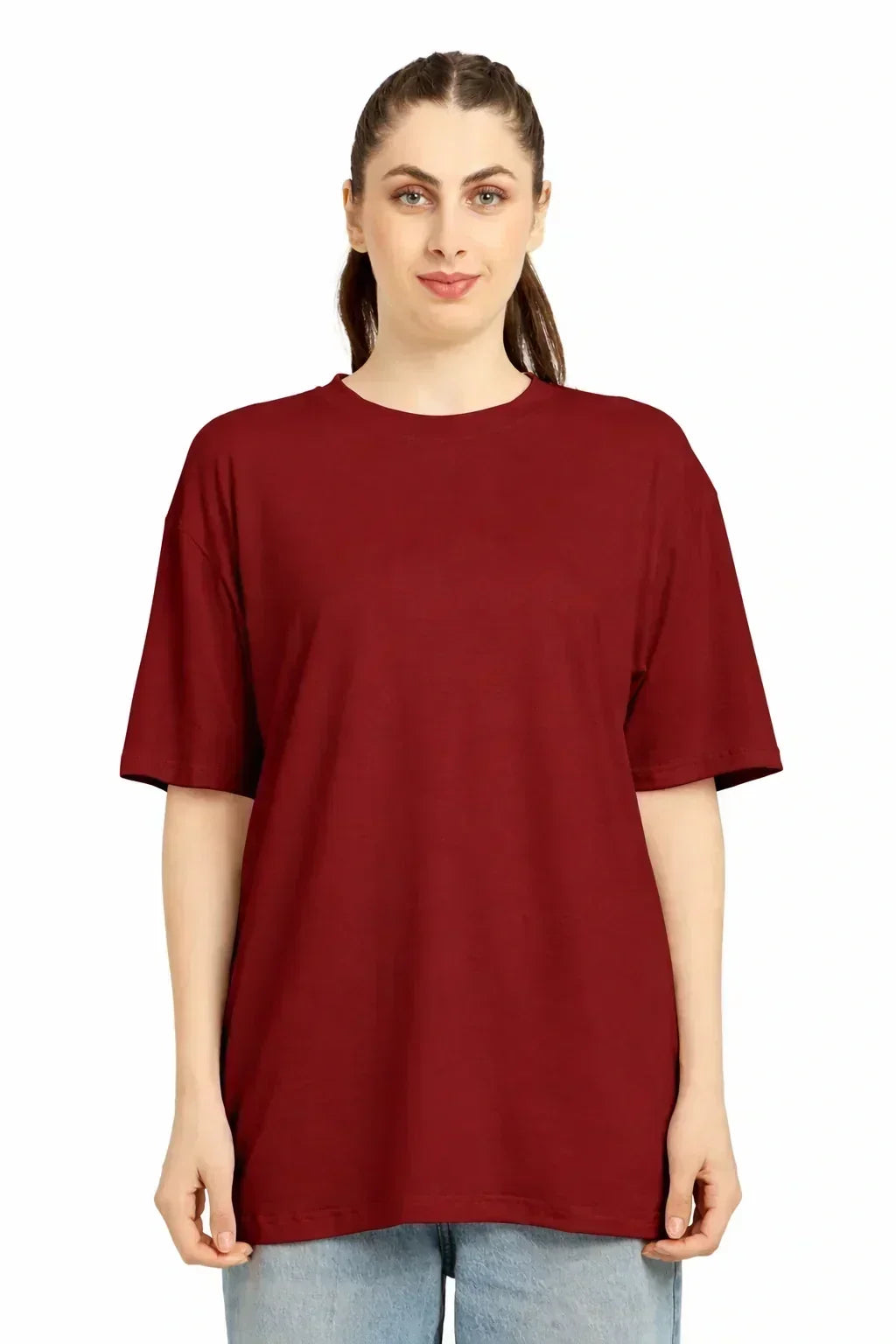 Women Oversized Bamboo Plain T-Shirt – Soft, Breathable & Sustainable | Maroon
