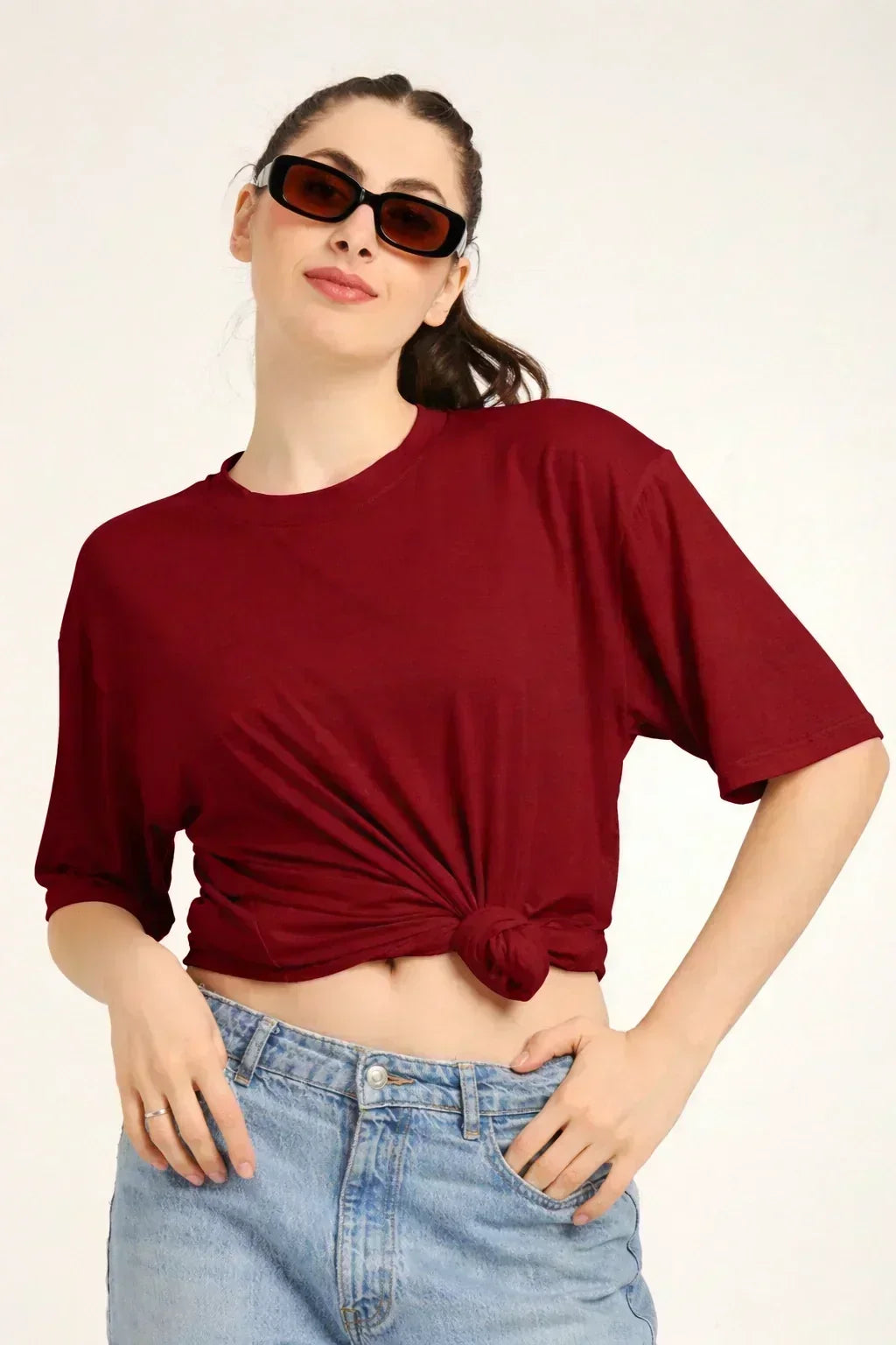 Women Oversized Bamboo Plain T-Shirt – Soft, Breathable & Sustainable | Maroon