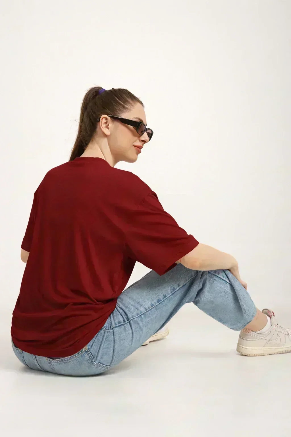 Women Oversized Bamboo Plain T-Shirt – Soft, Breathable & Sustainable | Maroon