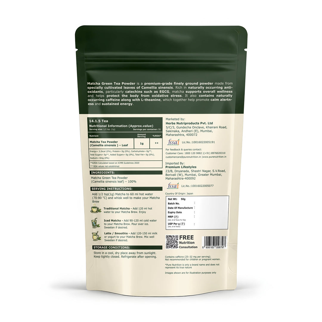 Japanese Matcha Green Tea Powder 50g | Premium Japanese Matcha | Finely Ground Green Tea Powder for Tea, Lattes & Smoothies