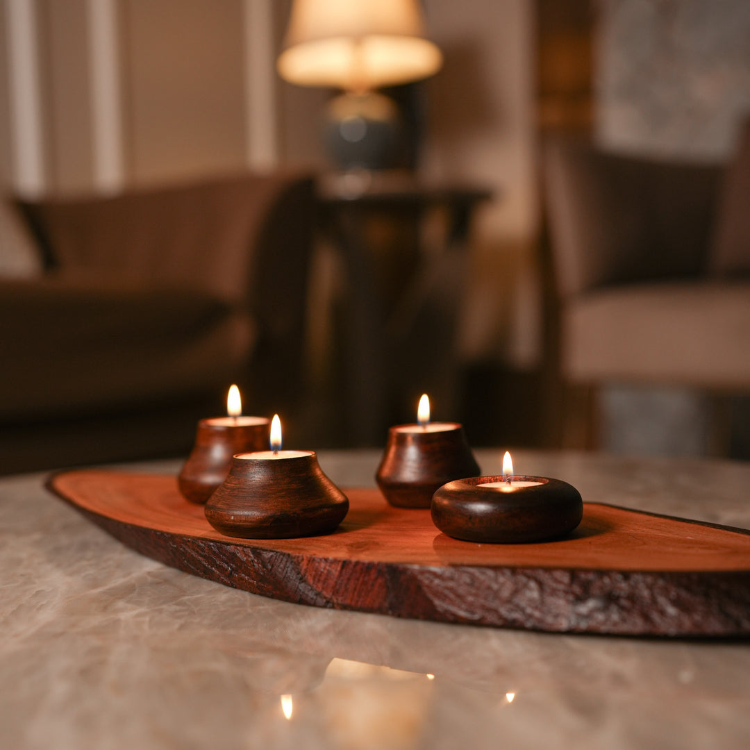 Matka Glow Wooden Tea - Light Holder Set | Reusable & Eco - Friendly Candle Stands | Premium Festive & Home Décor Gift | Handcrafted in Banaras - Suspire