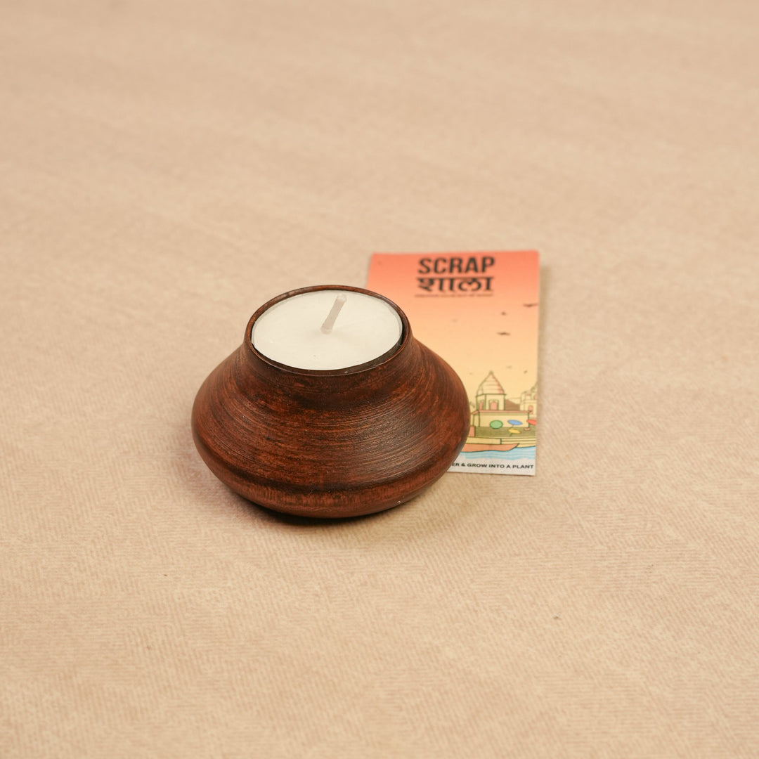 Matka Glow Wooden Tea - Light Holder Set | Reusable & Eco - Friendly Candle Stands | Premium Festive & Home Décor Gift | Handcrafted in Banaras - Suspire