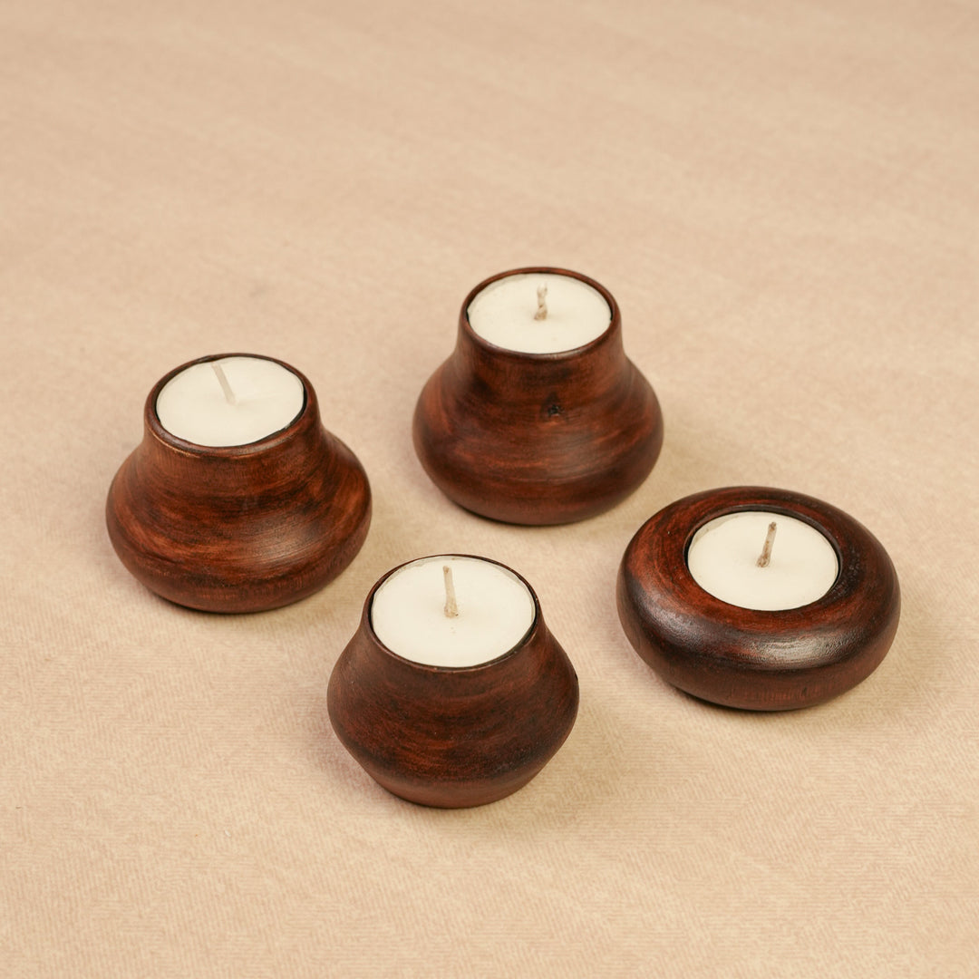Matka Glow Wooden Tea - Light Holder Set | Reusable & Eco - Friendly Candle Stands | Premium Festive & Home Décor Gift | Handcrafted in Banaras - Suspire