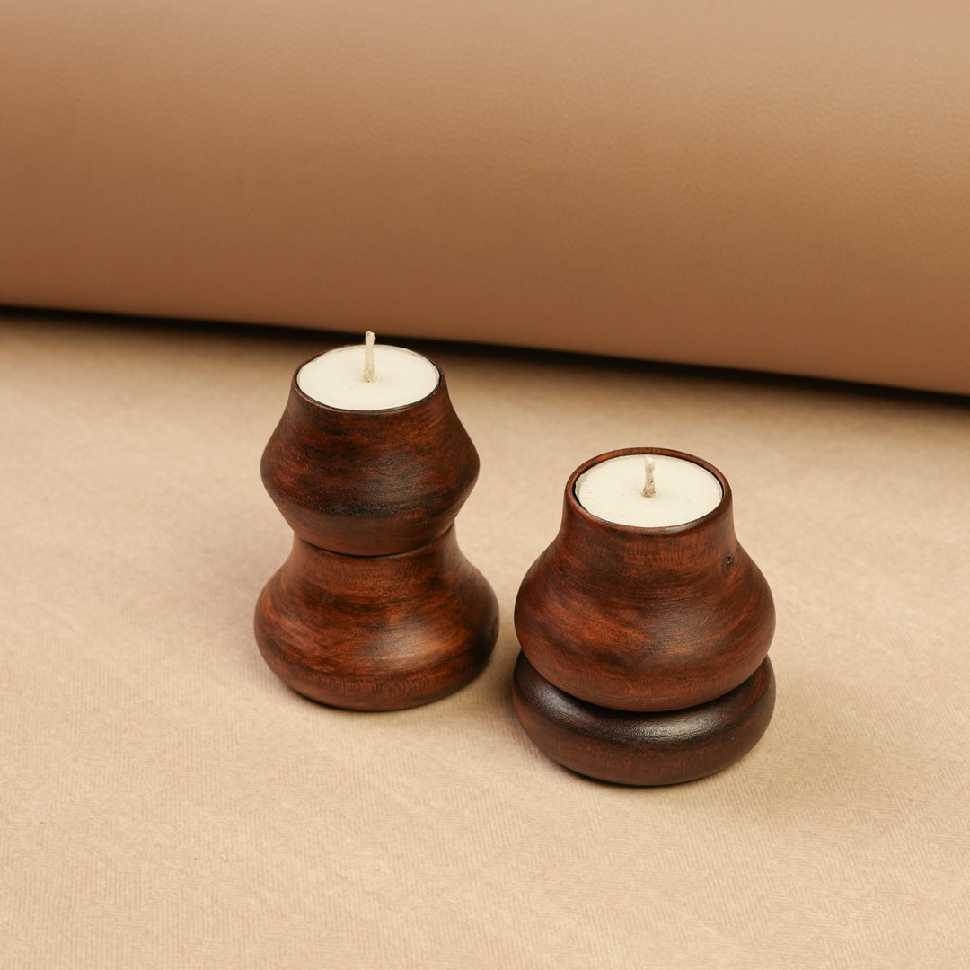 Matka Glow Wooden Tea - Light Holder Set | Reusable & Eco - Friendly Candle Stands | Premium Festive & Home Décor Gift | Handcrafted in Banaras - Suspire