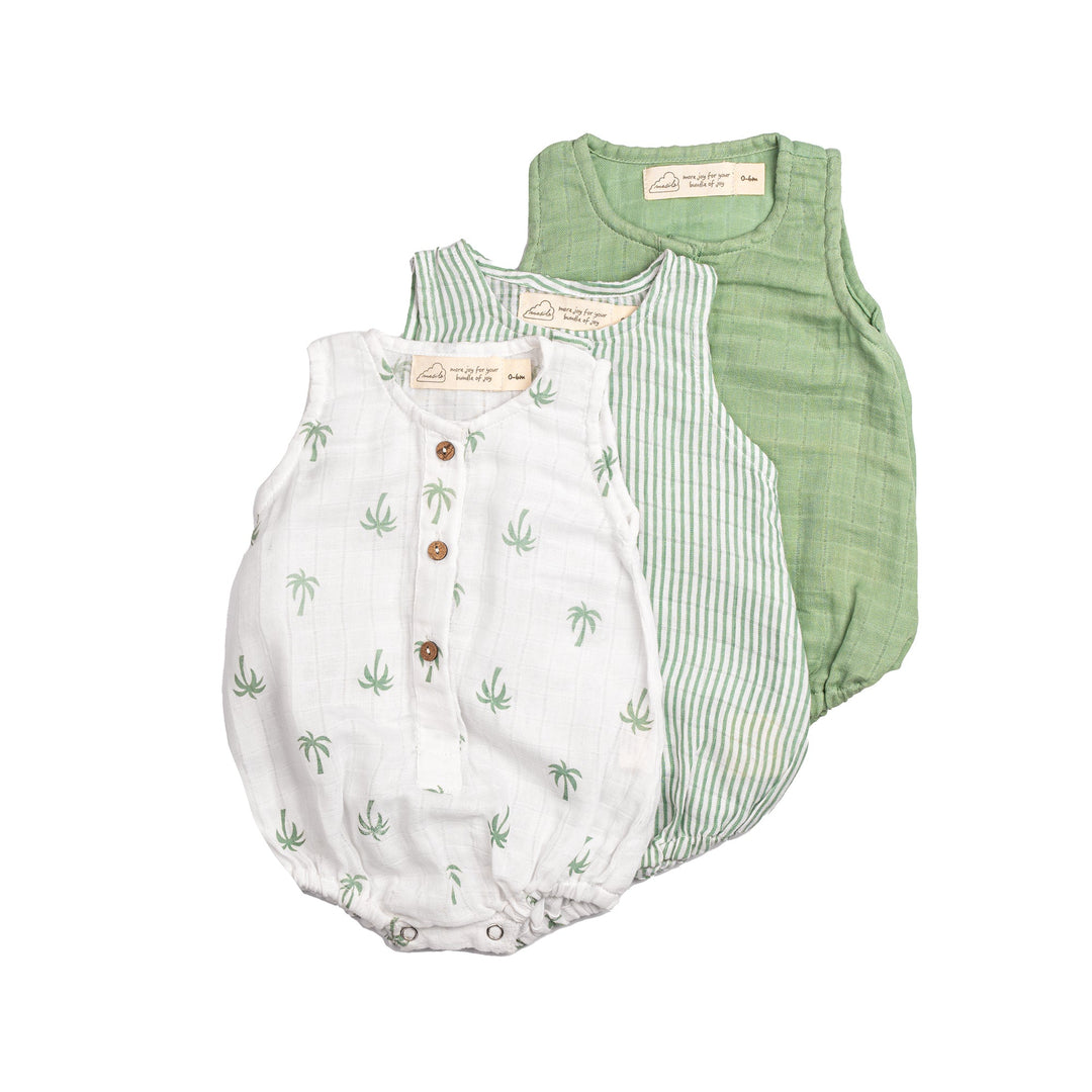 Organic Cotton Muslin Baby Romper 0 -6 Months (Pack of 3)