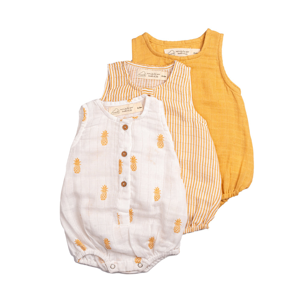Organic Cotton Muslin Baby Romper 0 -6 Months (Pack of 3)