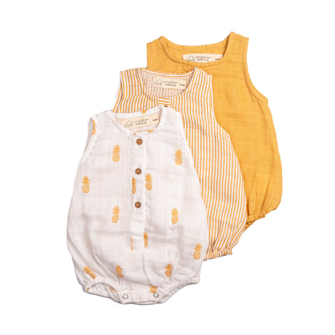 Organic Cotton Muslin Baby Romper 0 -6 Months (Pack of 3)