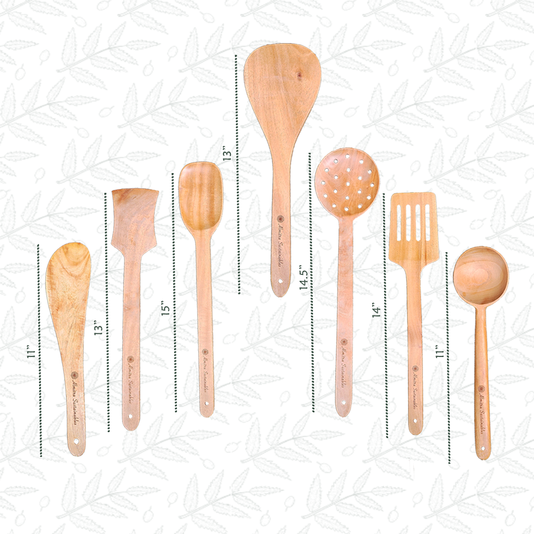 Almitra Sustainables Neem Wood Kitchen Ladle Set ( Set of 7 )