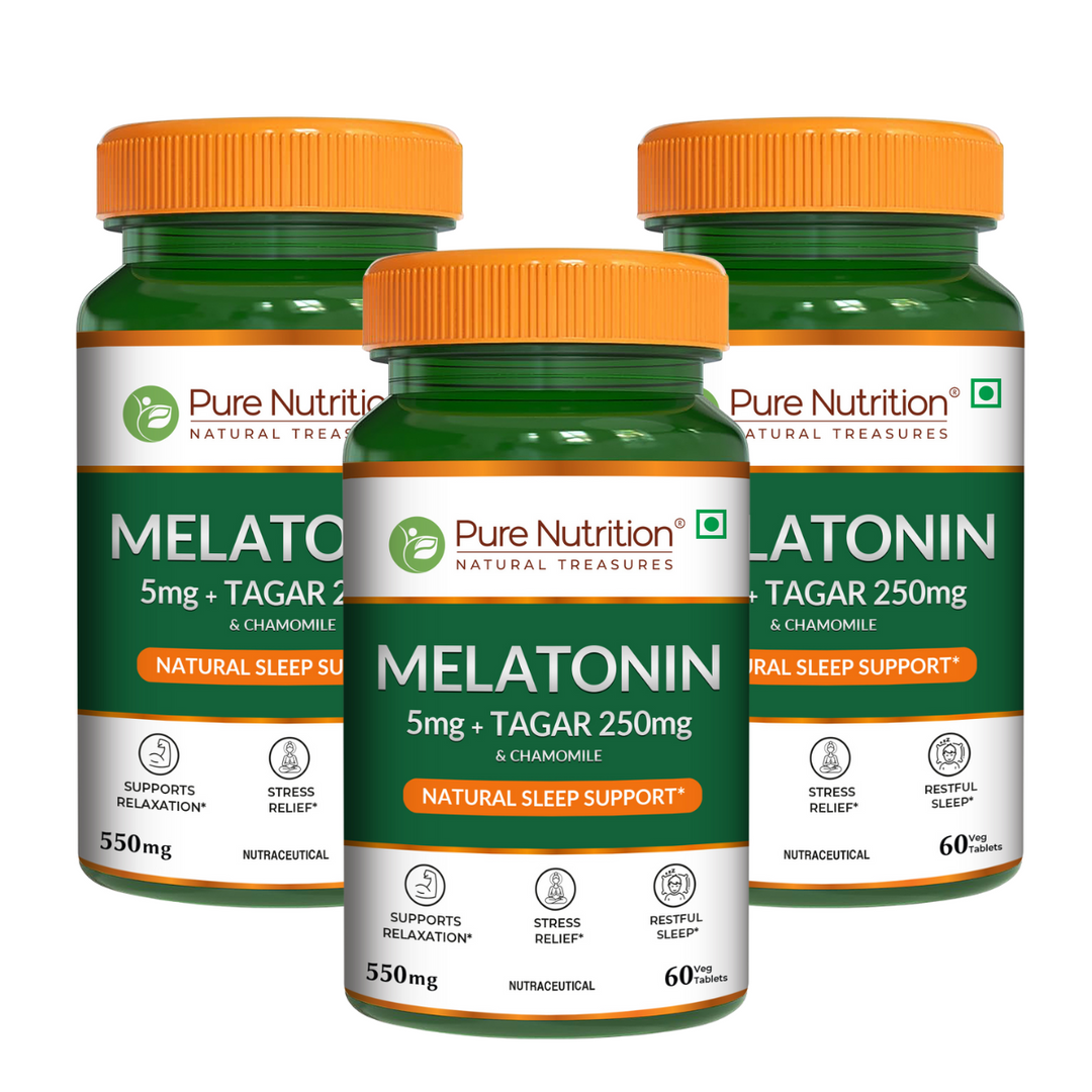 Melatonin with Tagar, Chamomile & L-Theanine  Natural Sleep Support Tablets