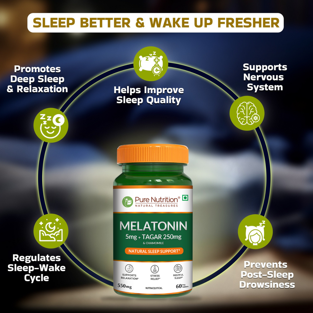 Melatonin with Tagar, Chamomile & L-Theanine  Natural Sleep Support Tablets