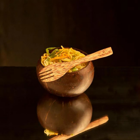 Coconut Bowl & Coconut Wood Cutlery | Naturally Polished Bowl