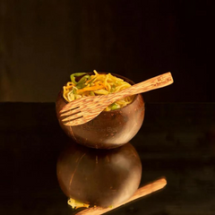 Coconut Bowl & Coconut Wood Cutlery | Naturally Polished Bowl