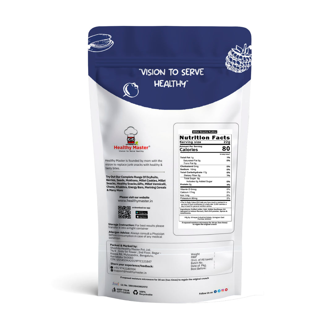 Healthy Master Millet Snacks – Pudina Flavor | Jowar Puff | Crunchy & Minty Healthy Snack