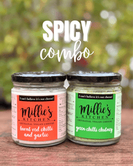 Millie's Cheese Spicy-Duo Combo: Burnt Red Chilli and Garlic Green Chilli Chutney