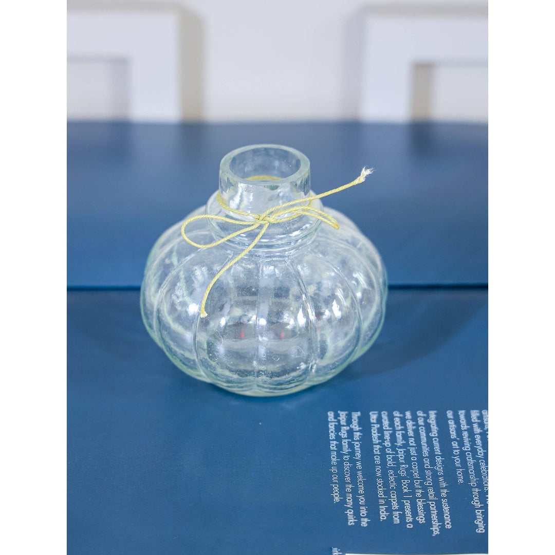 Mini glass bottle vase with red velvet dried flower bunch