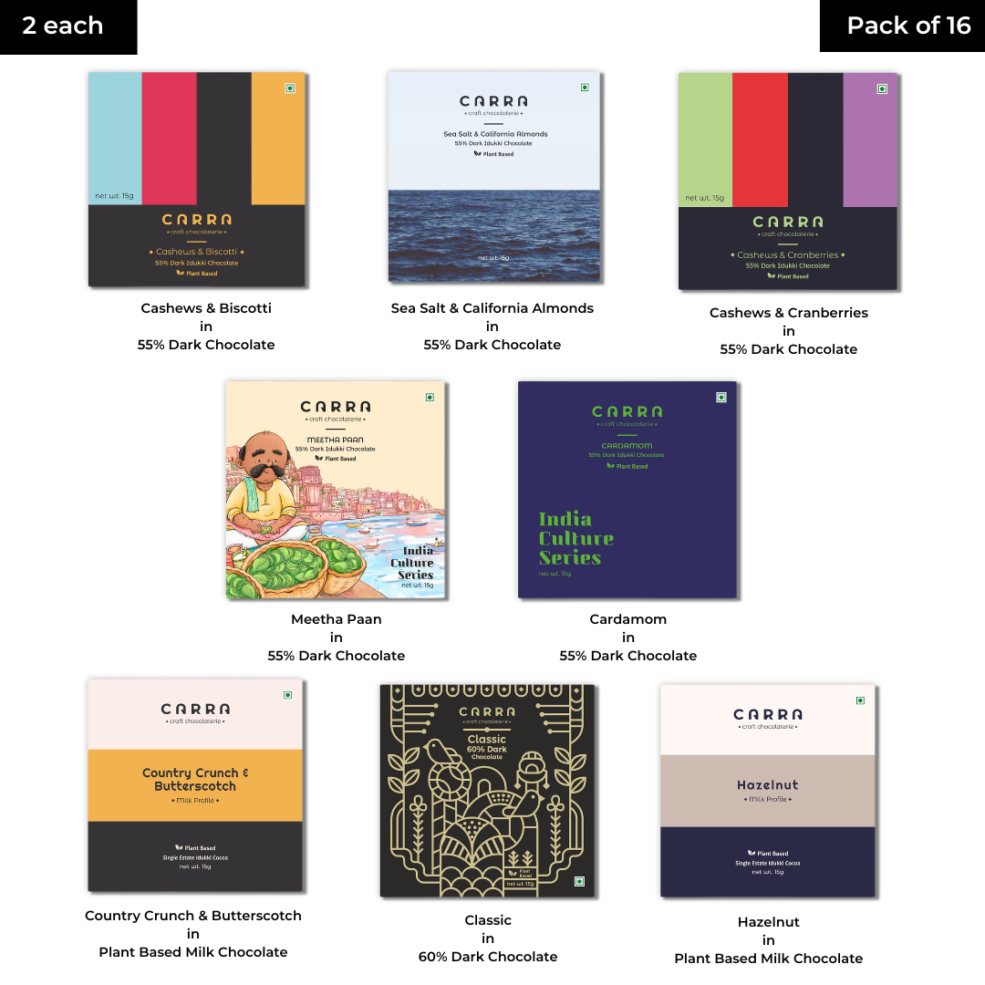 CARRA Miniature Chocolate Combo - 8 Bars x 2 each | 15g Each (Pack of 16)