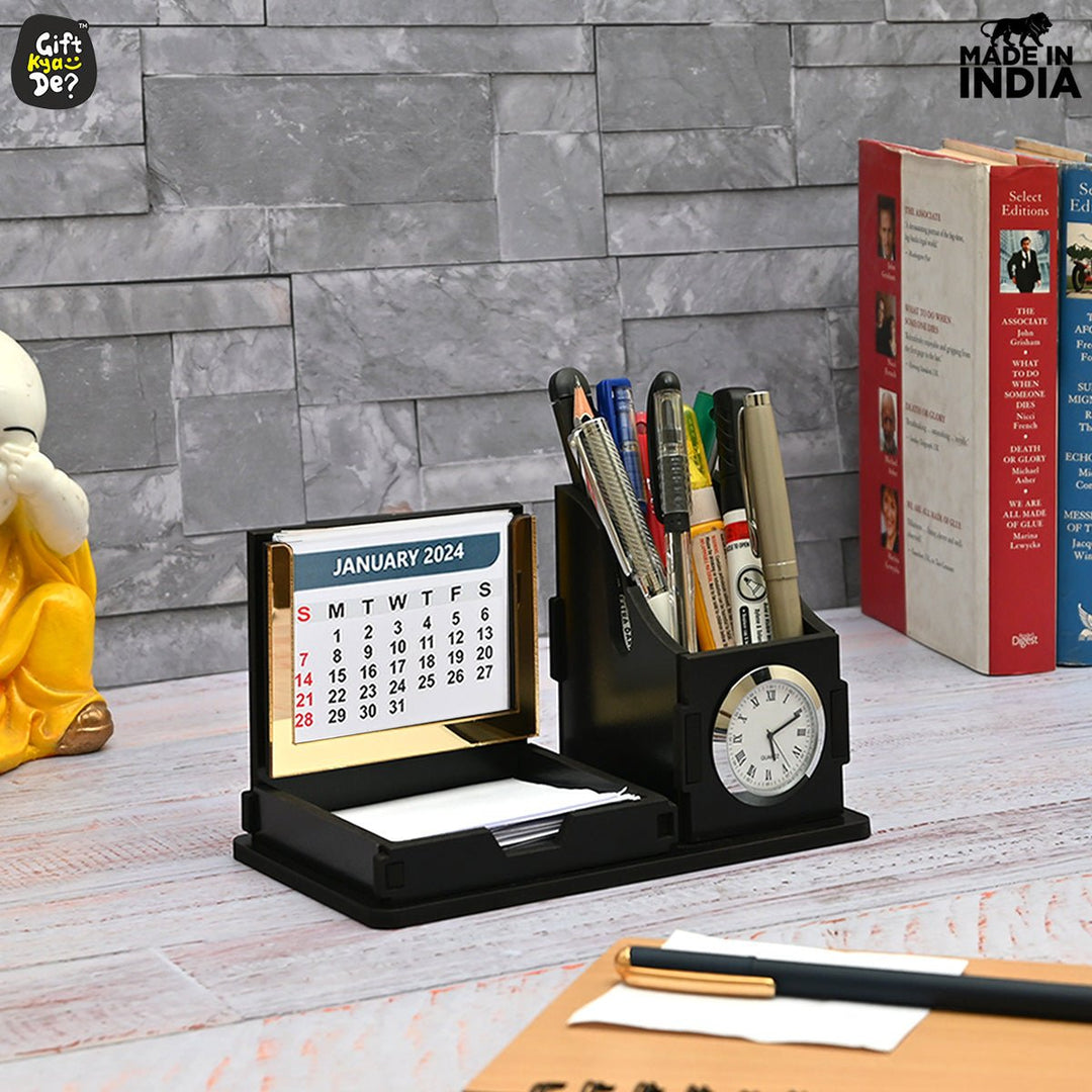 Gift Kya De Mini Desk Organizer with Clock & Calendar 2025 | Desk Calendar | Desk Accessories