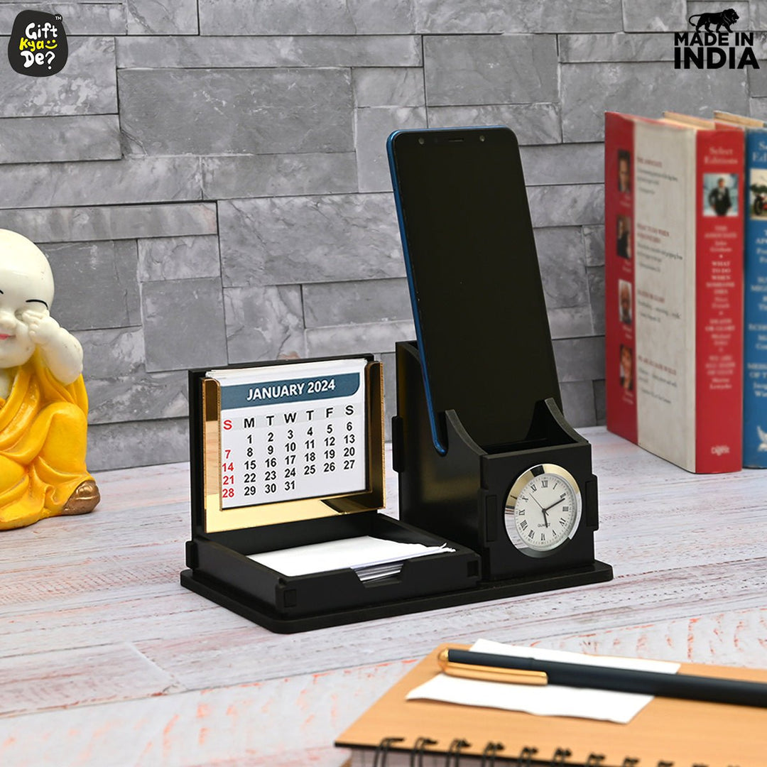Gift Kya De Mini Desk Organizer with Clock & Calendar 2025 | Desk Calendar | Desk Accessories