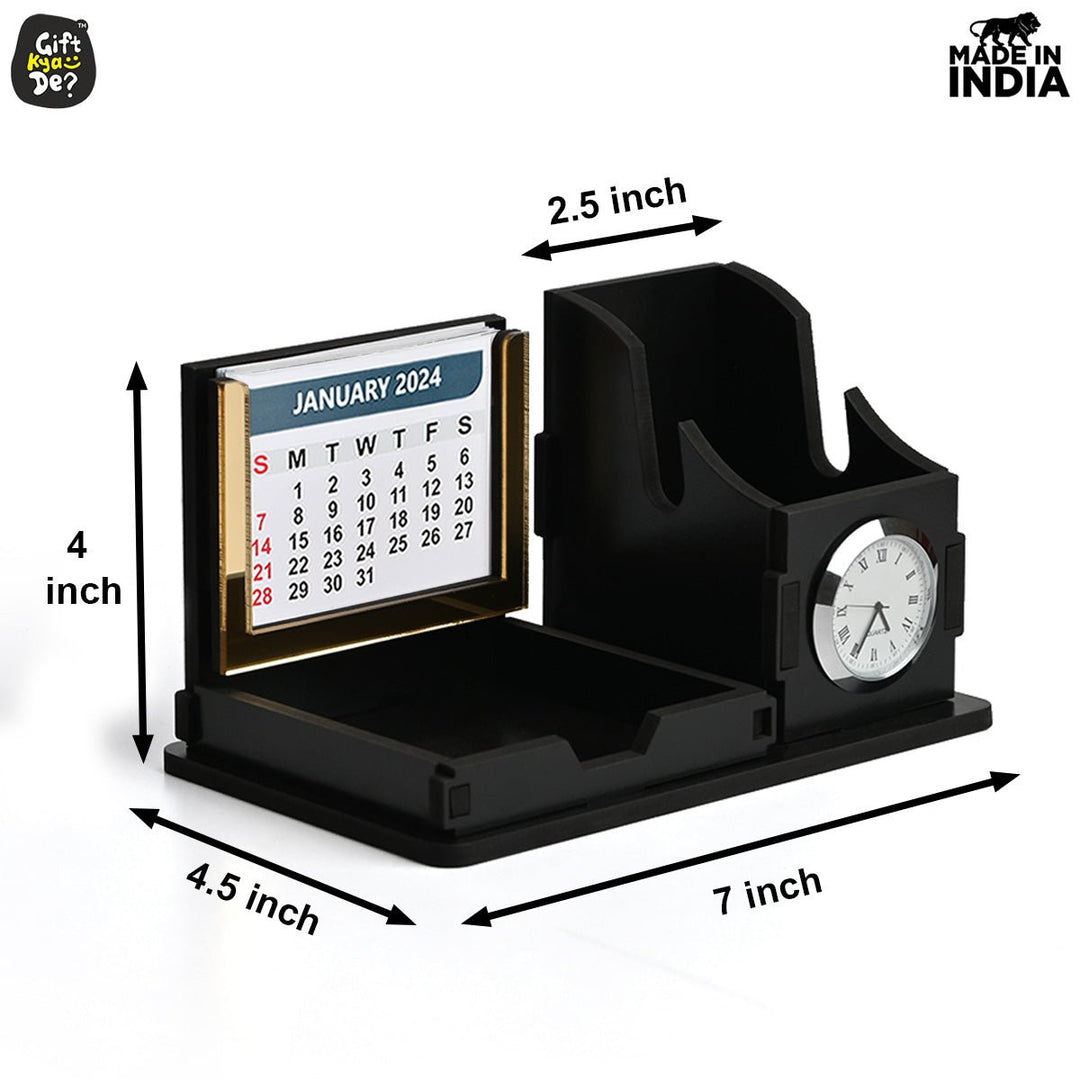 Gift Kya De Mini Desk Organizer with Clock & Calendar 2025 | Desk Calendar | Desk Accessories