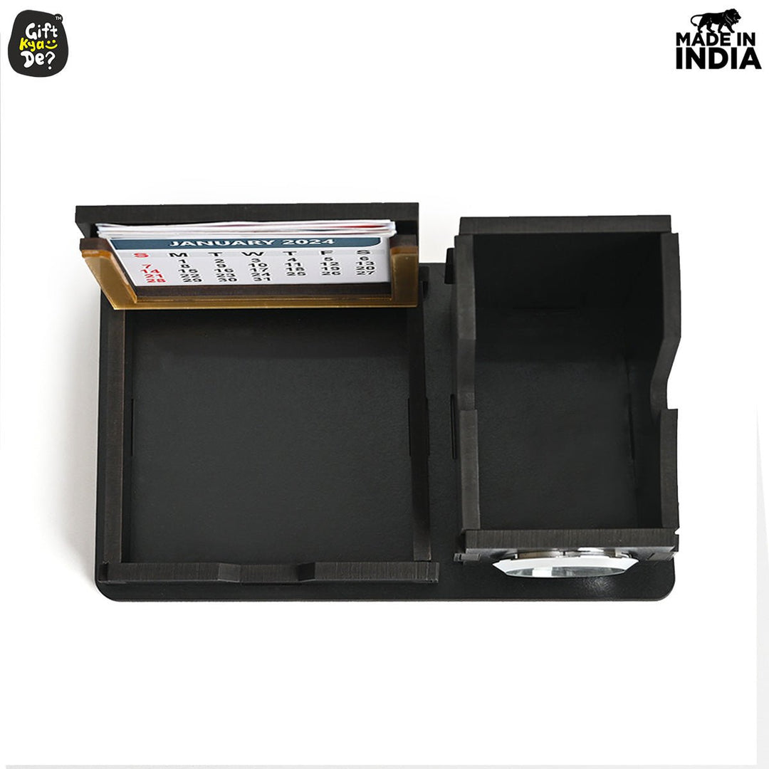 Gift Kya De Mini Desk Organizer with Clock & Calendar 2025 | Desk Calendar | Desk Accessories