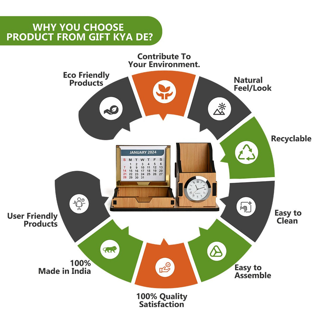 Gift Kya De Mini Desk Organizer with Clock & Calendar 2025 | Desk Calendar | Desk Accessories