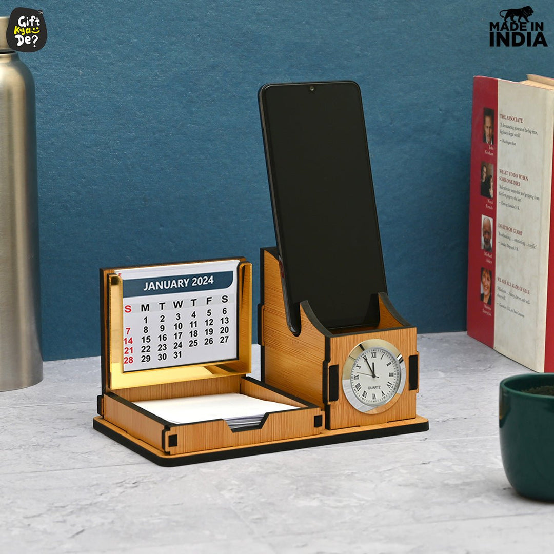 Gift Kya De Mini Desk Organizer with Clock & Calendar 2025 | Desk Calendar | Desk Accessories