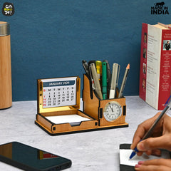 Gift Kya De Mini Desk Organizer with Clock & Calendar 2025 | Desk Calendar | Desk Accessories
