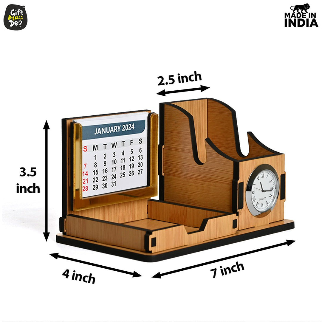 Gift Kya De Mini Desk Organizer with Clock & Calendar 2025 | Desk Calendar | Desk Accessories