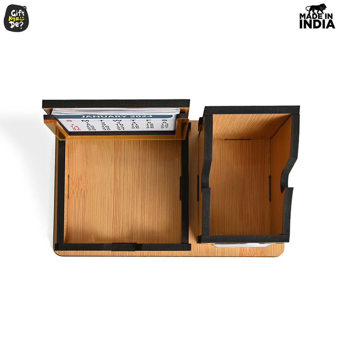 Gift Kya De Mini Desk Organizer with Clock & Calendar 2025 | Desk Calendar | Desk Accessories
