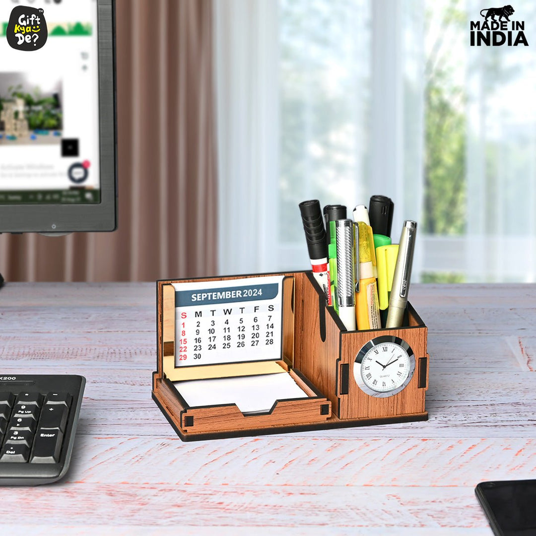 Gift Kya De Mini Desk Organizer with Clock & Calendar 2025 | Desk Calendar | Desk Accessories