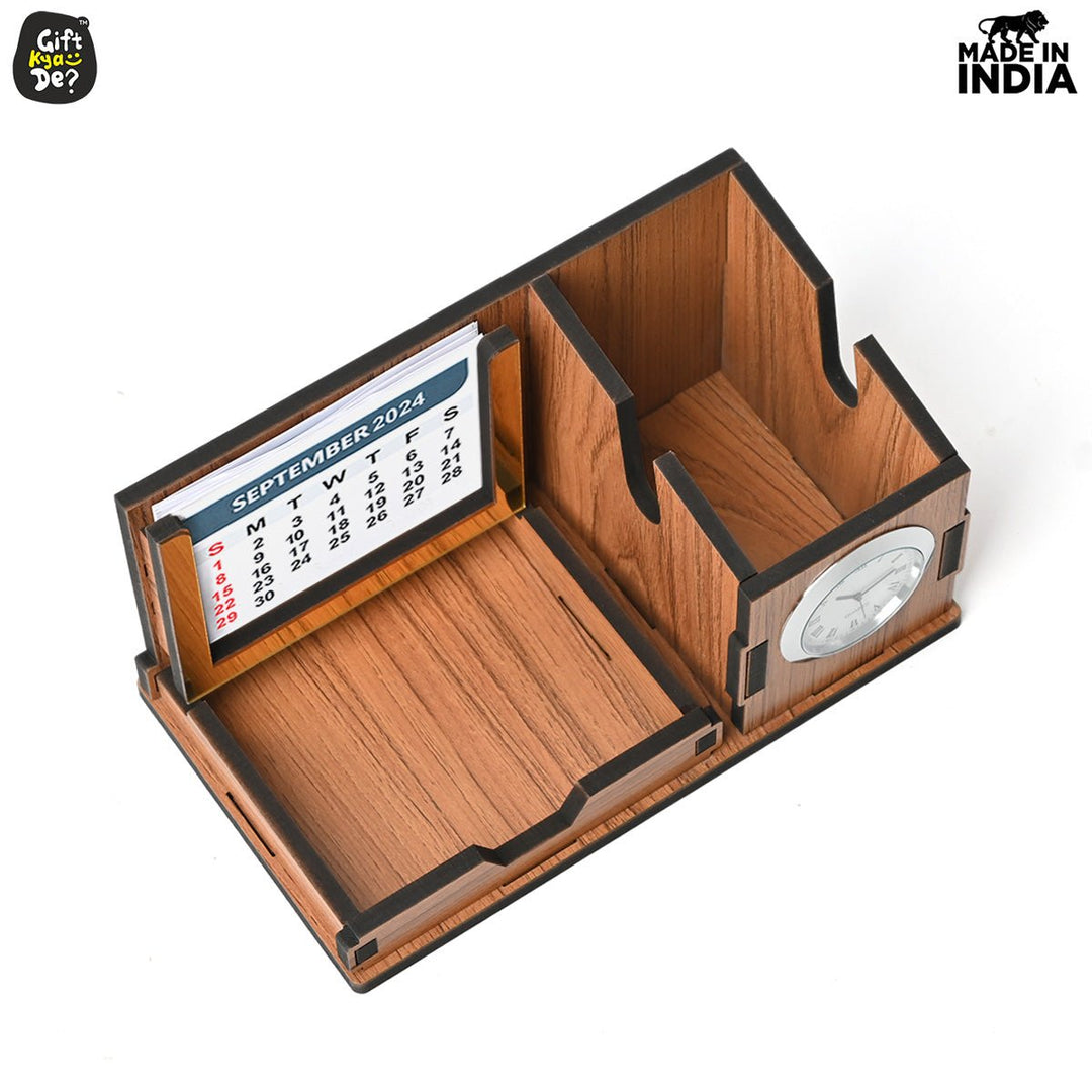 Gift Kya De Mini Desk Organizer with Clock & Calendar 2025 | Desk Calendar | Desk Accessories