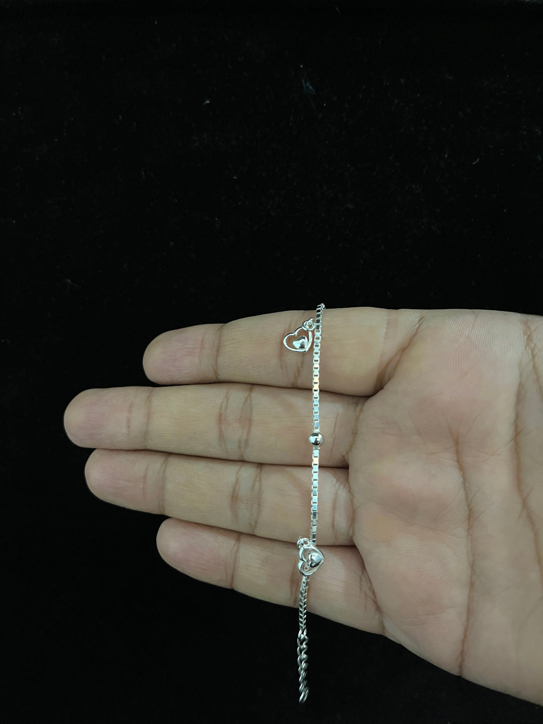 Minimal Sterling Silver Bracelet with Beads Heart Charms - Suspire